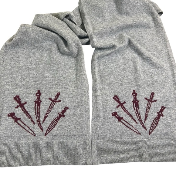 RAG & BONE Gray Burgundy Wool Knit Scarf Dagger Motif Unisex 77”
